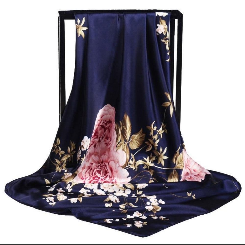 35" Square Navy Blue Color Scarve Classic Vintage Square Head Bandana For Woman.